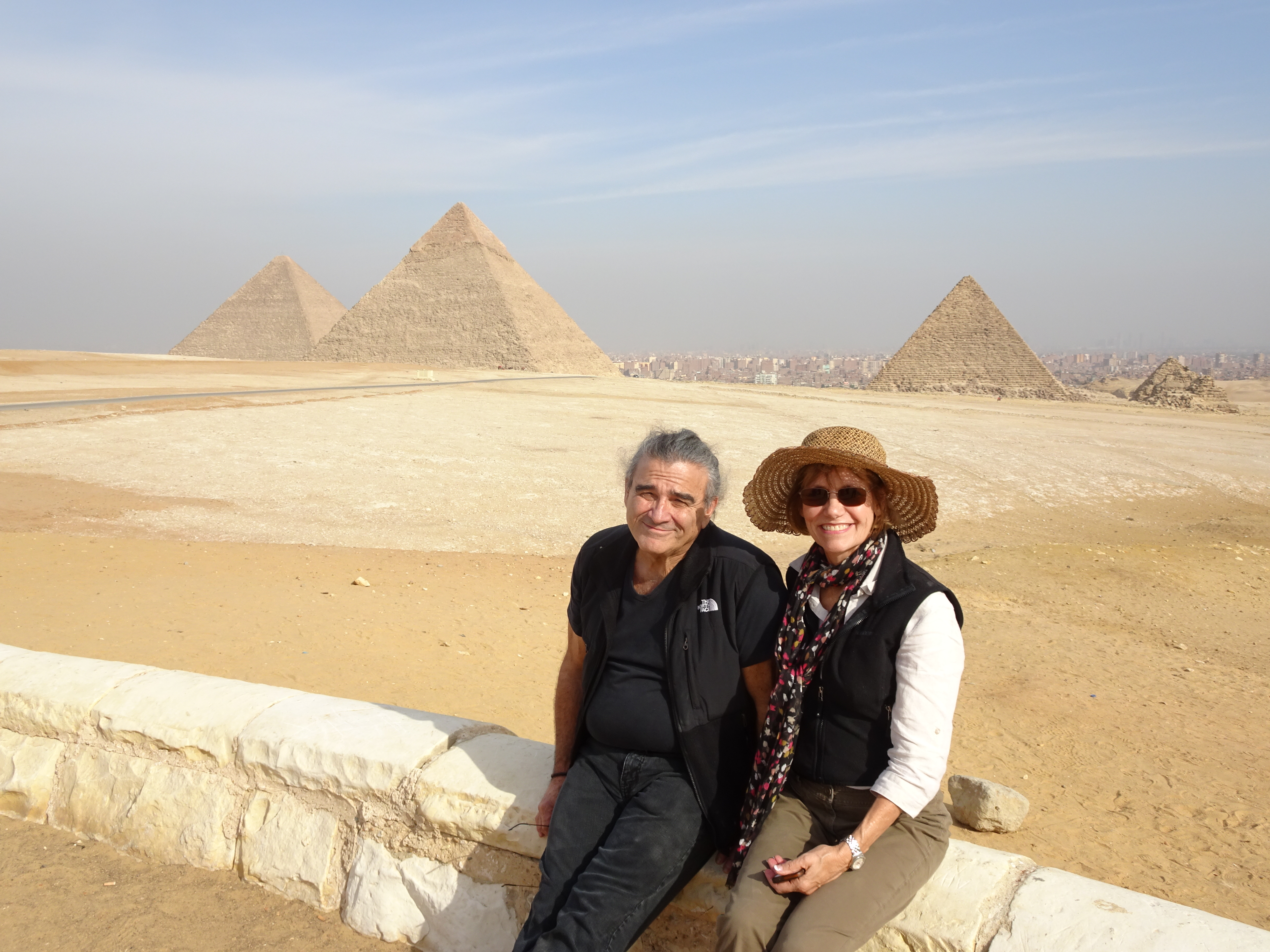Debby and I in front of the pyramids